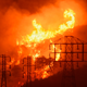 Flames during a December 2017 fire near power lines in Montecito, California.